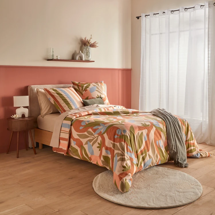 Conjunto de cama de 3 peças em algodão reversível com motivos florais
