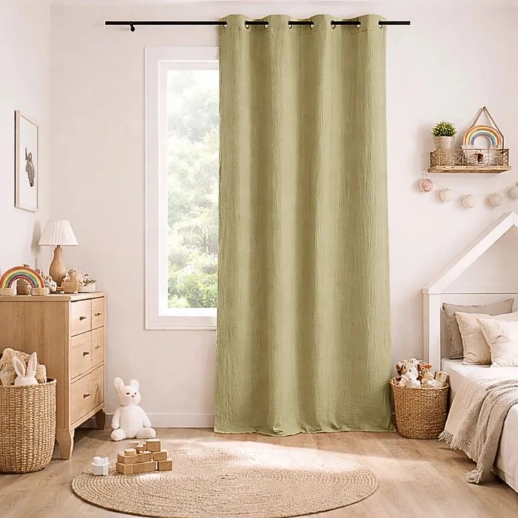 Cortina em tela de gaze de algodão com ilhós