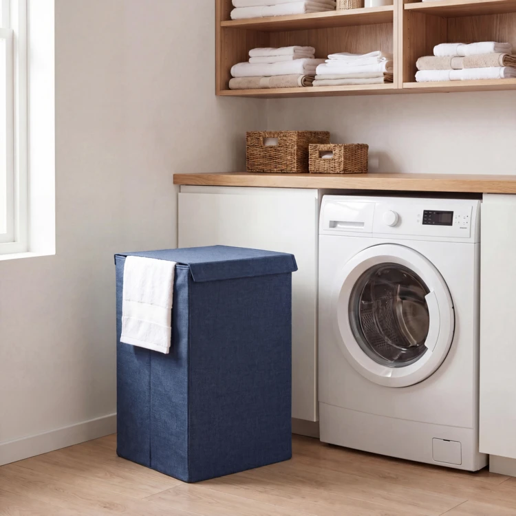 Panier à linge pliable en panneau de fibres de bois et polyester