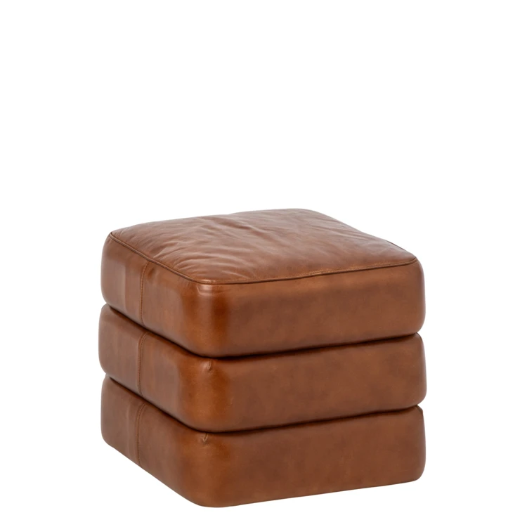 POUF CUIR CAMEL