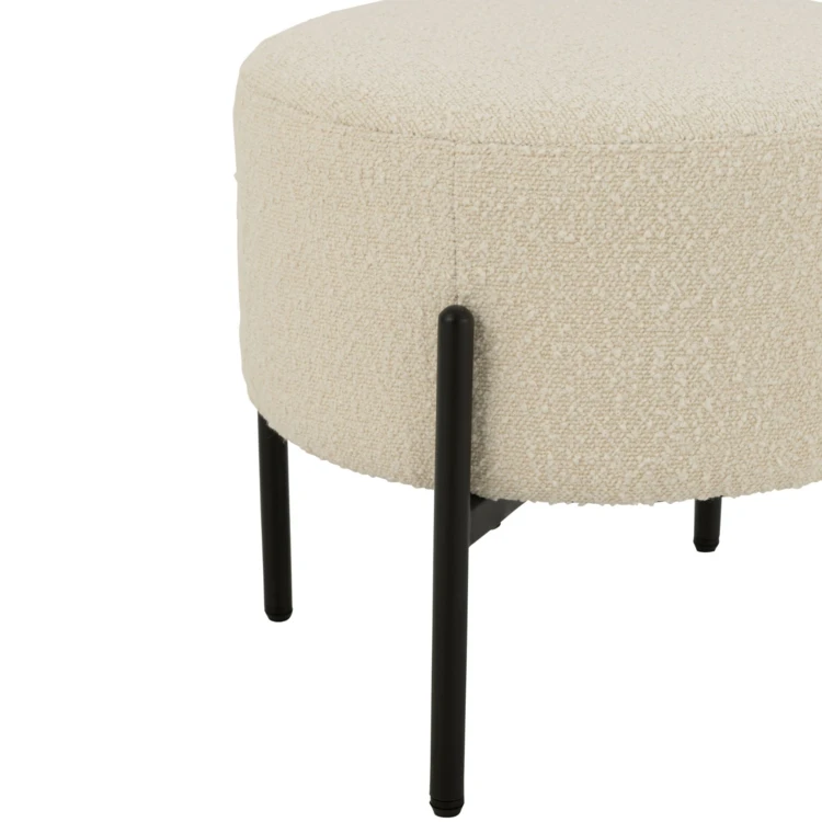 Taburete redondo pequeño de madera y tejido bouclé