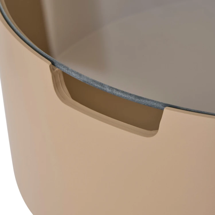 Table basse ronde coffre de rangement et plateau en verre