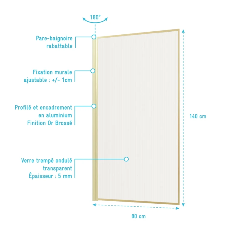 Paroi de douche en verre cannelé doré brossé
