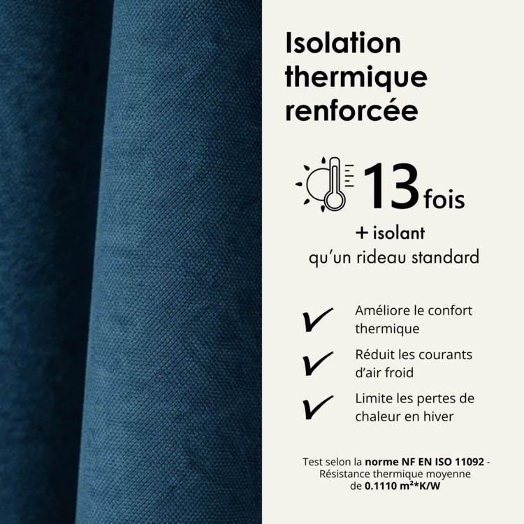 Rideau thermique phonique et semi occultant à galons fronceurs KONFOR