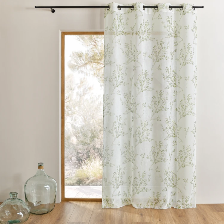 Voilage imprimé à motifs branches à oeillets