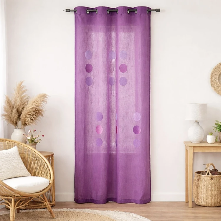 Cortina en tafetán shantung bordado grandes lunares