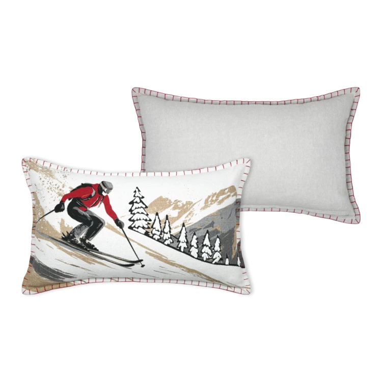 Coussin rectangulaire en coton à motif ski