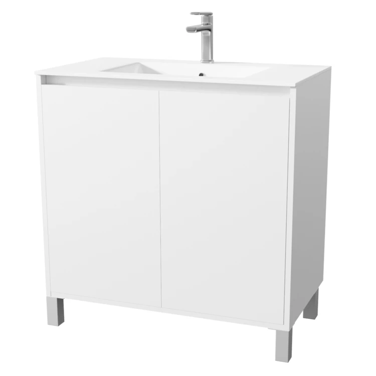 Meuble de salle de bains sur pieds avec 2 portes et vasque