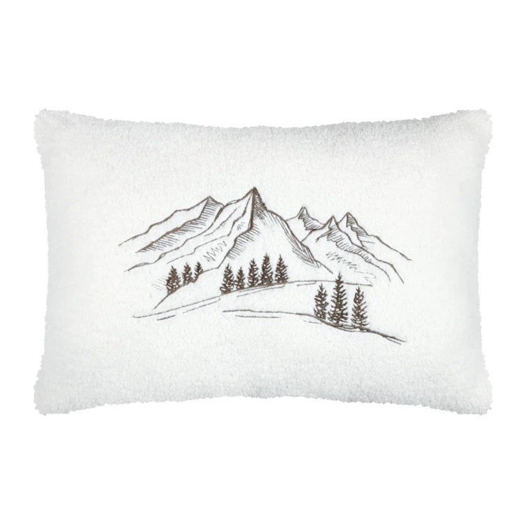Coussin rectangulaire en bouclette à motif montagne
