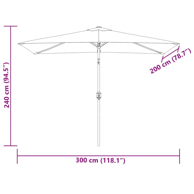 Parasol d'extérieur rectangulaire inclinable