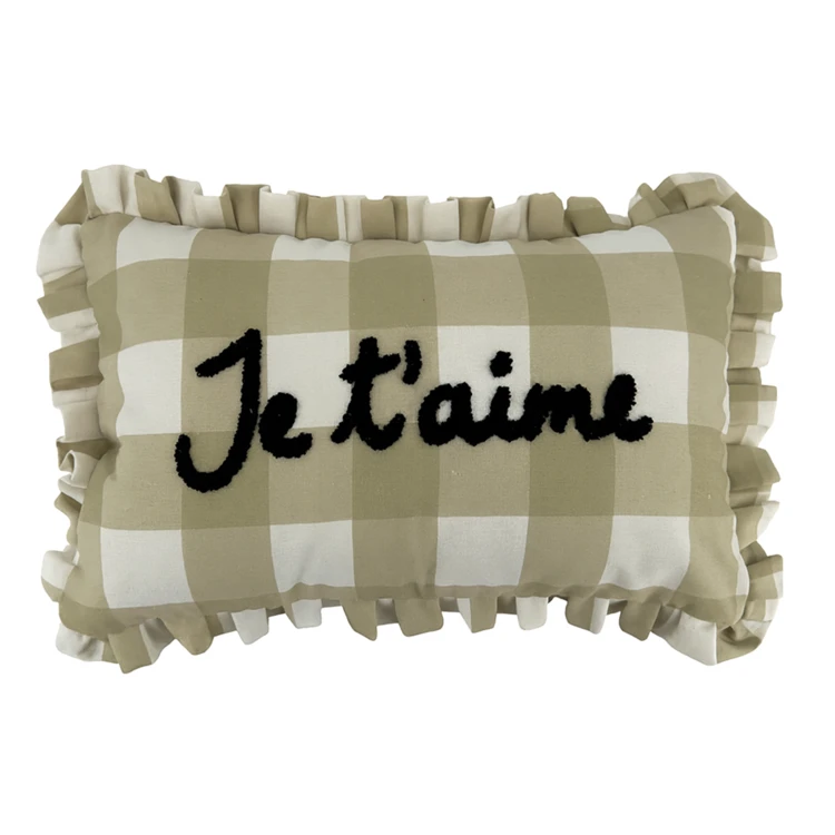 Almofada retangular "Je t'aime" em xadrez