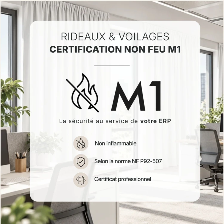 Rideau à galon fronceur occultant ignifugé M1 Non Feu