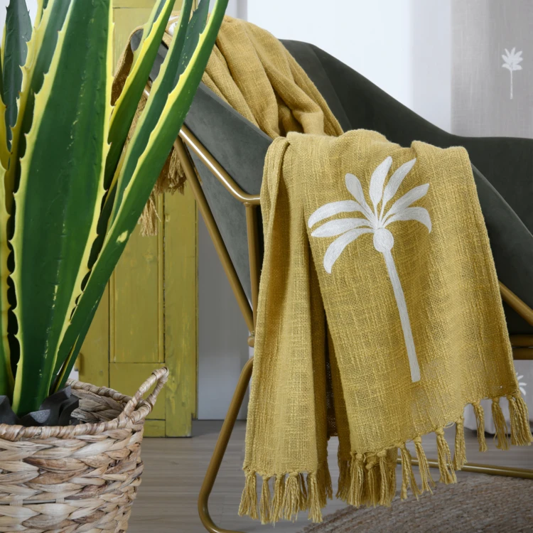 Plaid décoratif motif palmier esprit exotique