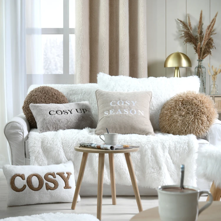 Coussin rond décoratif effet bouclette