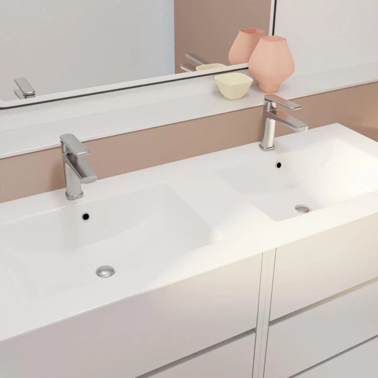 Meuble de salle de bains double vasque avec 6 tiroirs