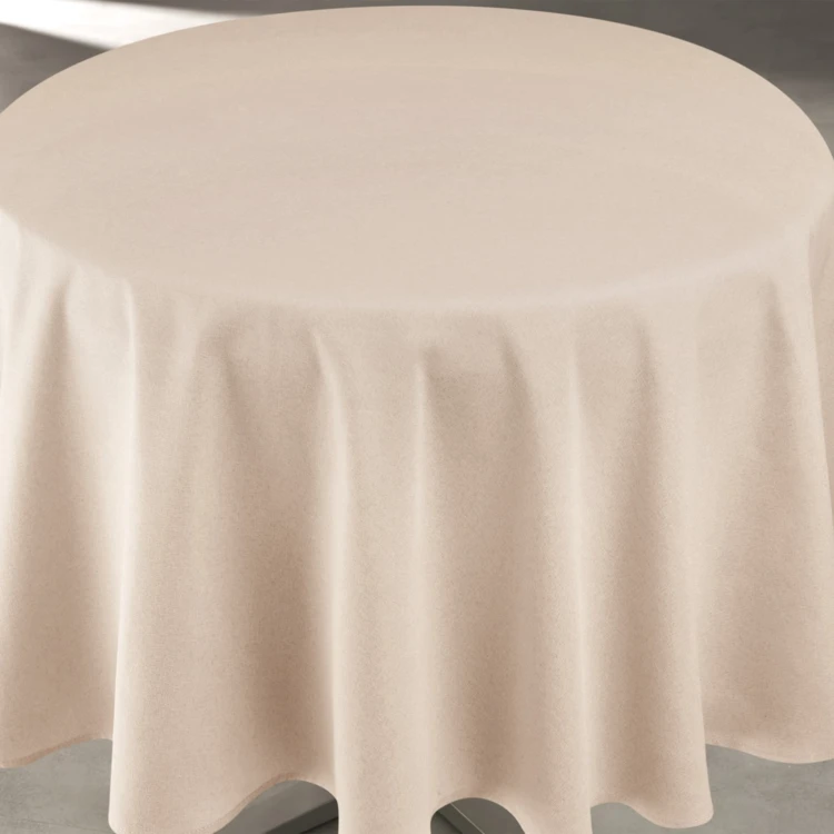 Nappe déperlante anti-taches effet lin pour table ronde