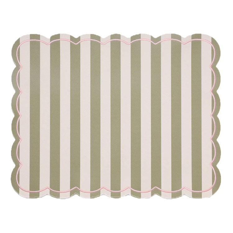 Mantel individual rectangular a rayas con bordes ondulados