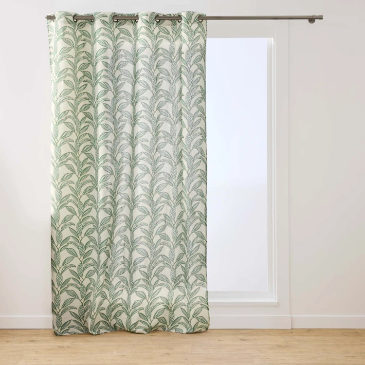 Rideau tamisant à œillets en polycoton imprimé feuillage métallisé