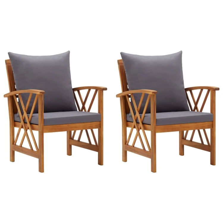 Lot de 2 chaises de jardin en bois avec coussins