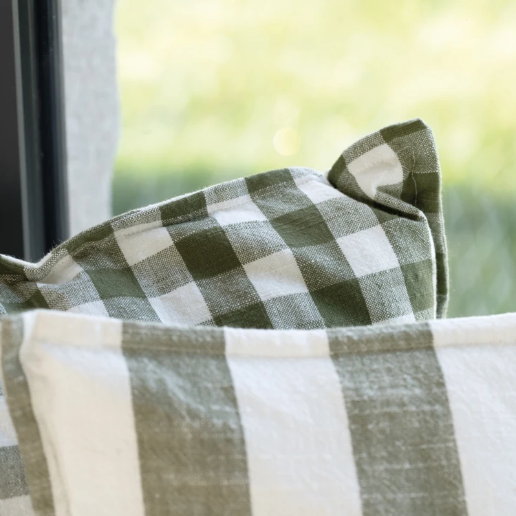 Housse de coussin rayures et vichy en coton flammé