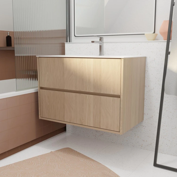 Meuble de salle de bains suspendu 2 tiroirs avec vasque