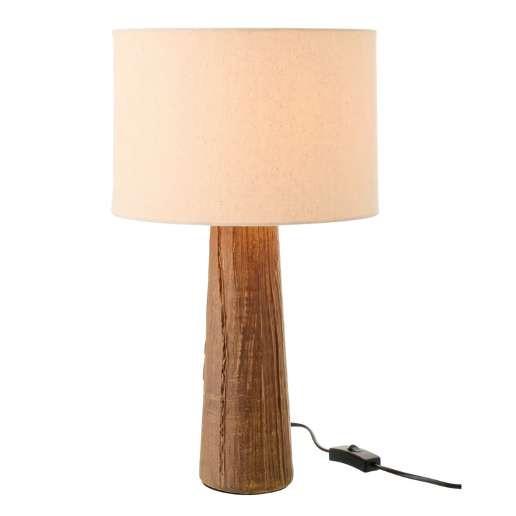 Lampe à poser en poterie avec pied effet bois