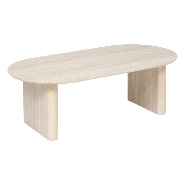 Mesa de centro ovalada con efecto travertino