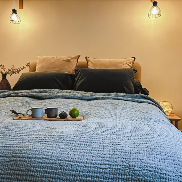 Plaid réversible en coton nid d'abeille