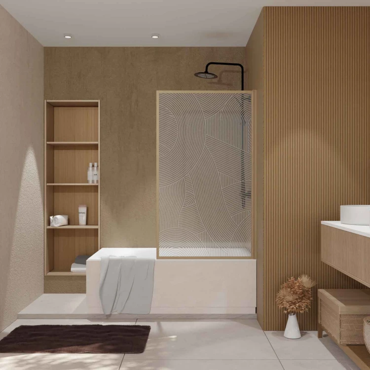 Pare-baignoire Japandi en verre sérigraphié motif arrondi