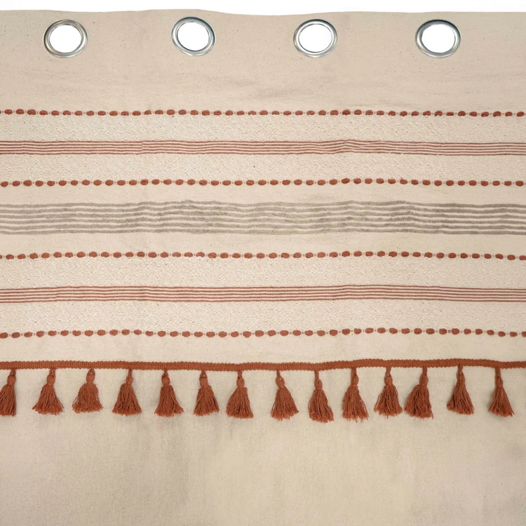 Rideau tamisant à œillets en polycoton tissé avec pompons