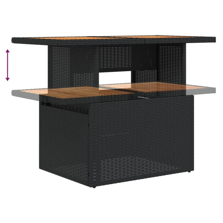 Table basse de jardin relevable en résine tressée et bois