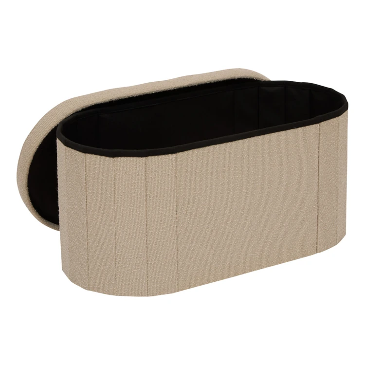 Pouf coffre pliant double en bouclette avec rangement