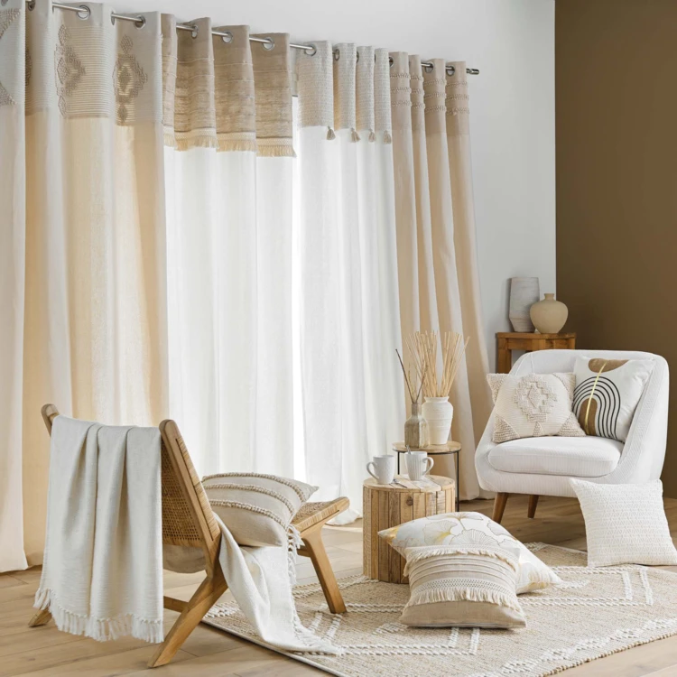 Rideau à œillets en poly-coton avec bande décorative