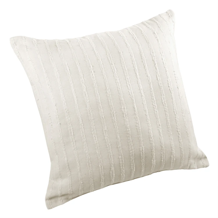 Coussin en coton et lin avec fines rayures texturées