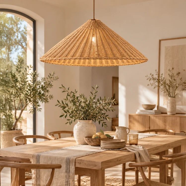 Lustre rotin tressé parasol