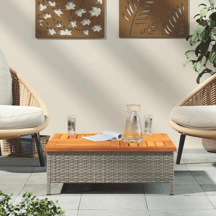 Table basse de jardin en bois et résine tressée
