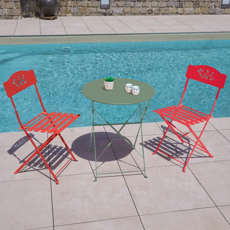 Lot de deux chaises de jardin pliante en acier