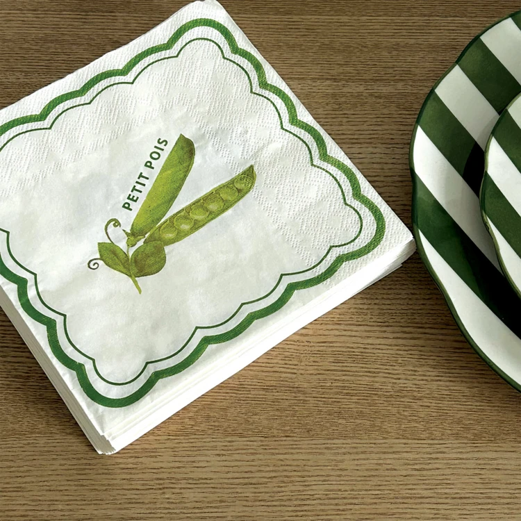 Lot de 20 serviettes en papier motif aubergine et petit pois