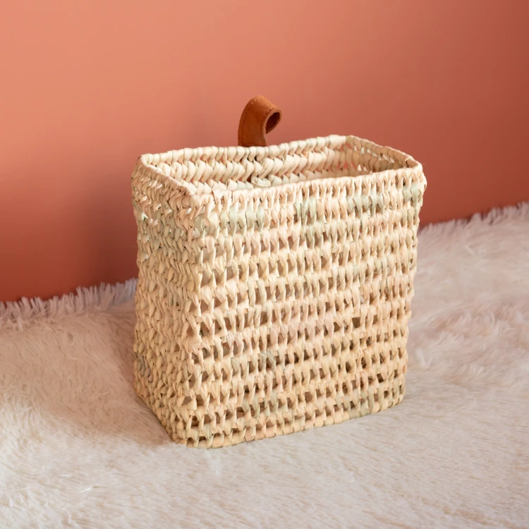 Panier à suspendre rectangle anse cuir