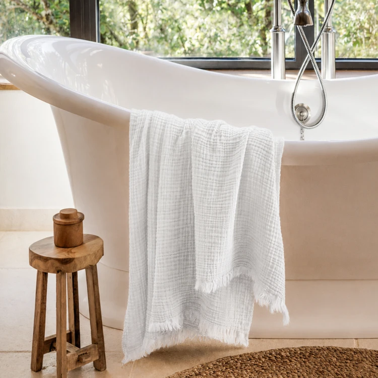 Set de 2 serviettes de douches en gaze de coton