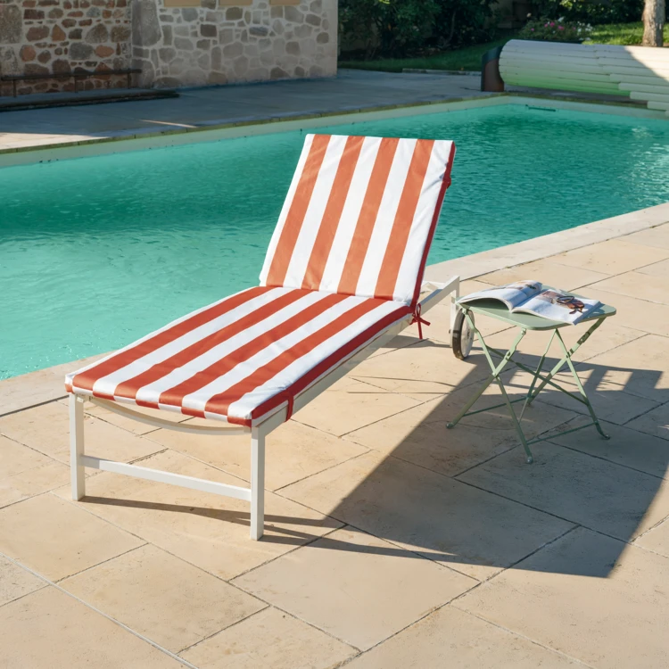 Matelas bain de soleil imperméable déhoussable à rayures pour transat