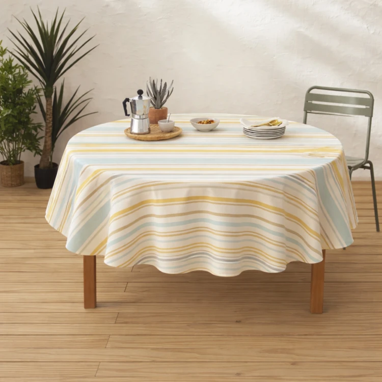 Nappe ronde coton enduit rayures basque