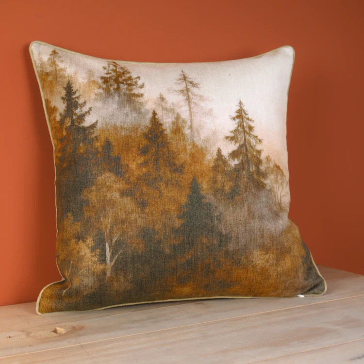 Coussin réversible imprimé aquarelle forêt