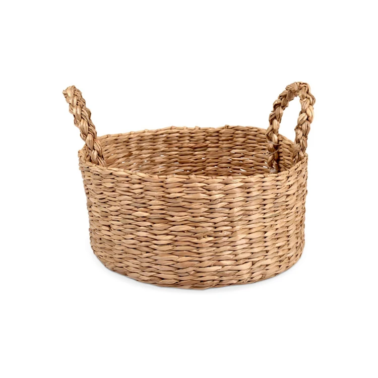 Panier rond jonc naturel et blanc de Madam Stoltz