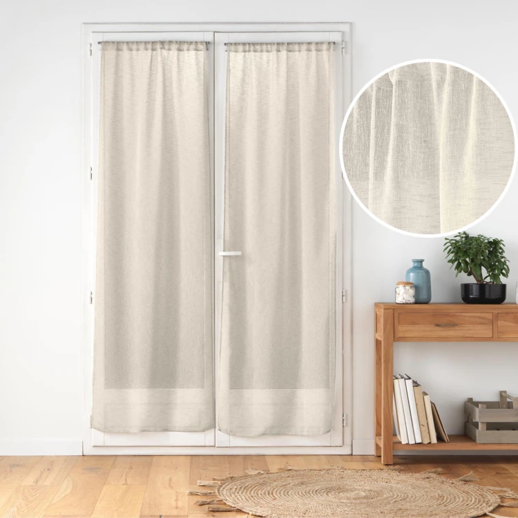 Paire de voilages passe-tringle en voile tissé pour porte-fenêtre