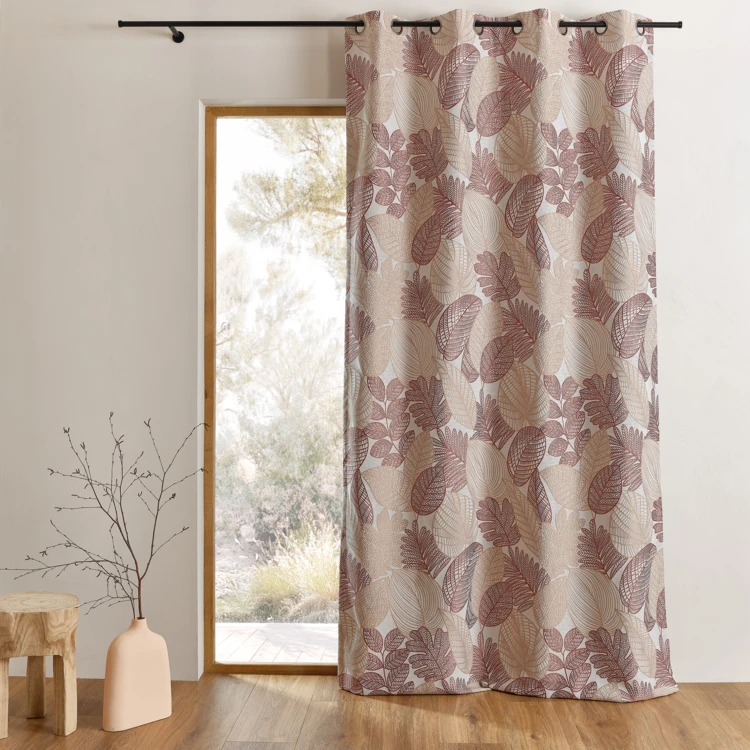 Rideau jacquard en poly-coton à motifs feuilles
