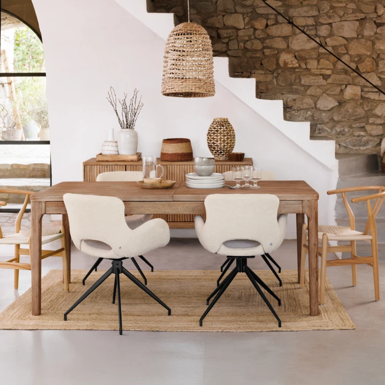 Mesa de comedor extensible de acacia maciza con extensiones