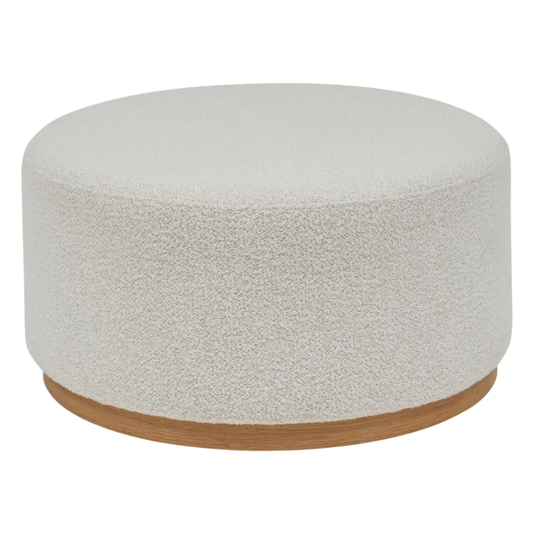 Pouf XL rond en tissu bouclette avec base bois