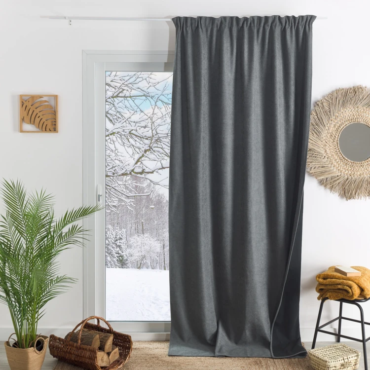 Rideau thermique phonique et semi occultant à galons fronceurs KONFOR