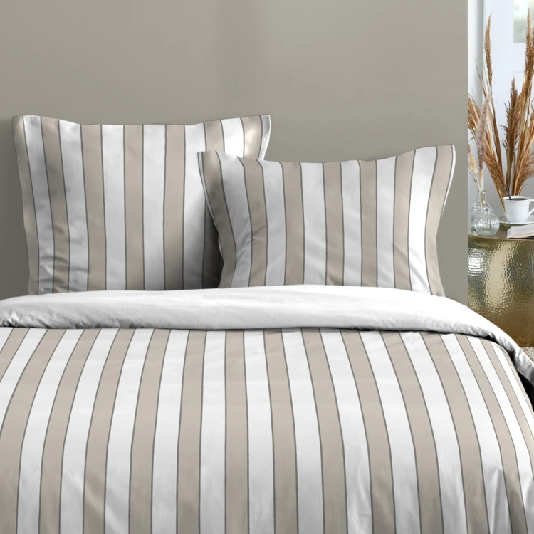 Parure de lit 3 pièces en coton imprimé rayures housse + taies